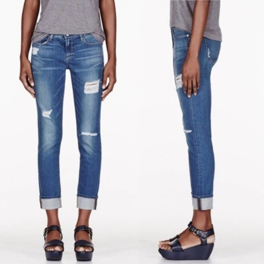 FRAME Denim Garcon Relaxed Boyfriend Distressed Jean in Blue Jay Way